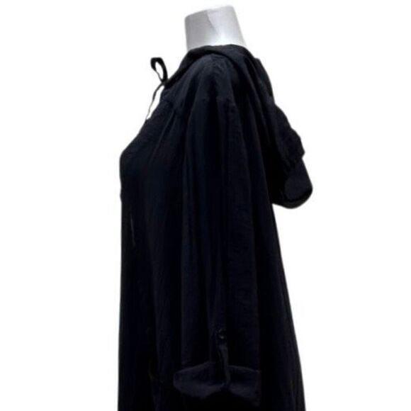 Tusso Hooded Duster Style Robe Women's Large Black White Open Front Abstract - Picture 8 of 11